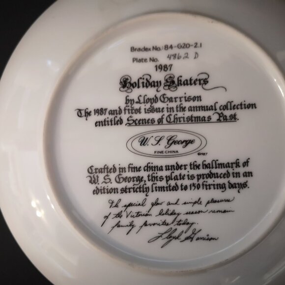 Vintage 1987 Limited Edition W.S. George "Holiday Skaters" Collector Plate - Picture 3 of 4